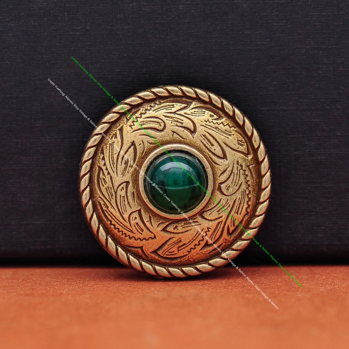 10X Retro Brass Prairie Dust Rope Side Carved Leathercraft SaddleTack Stylish Green Turquoise Round Concho 1