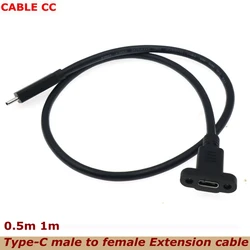 0.5m 1m USB C Type-C 3.1 Male to Female Extension Data Cable With Panel Mounting Screw Hole Spacing 17mm for Notebook Computers