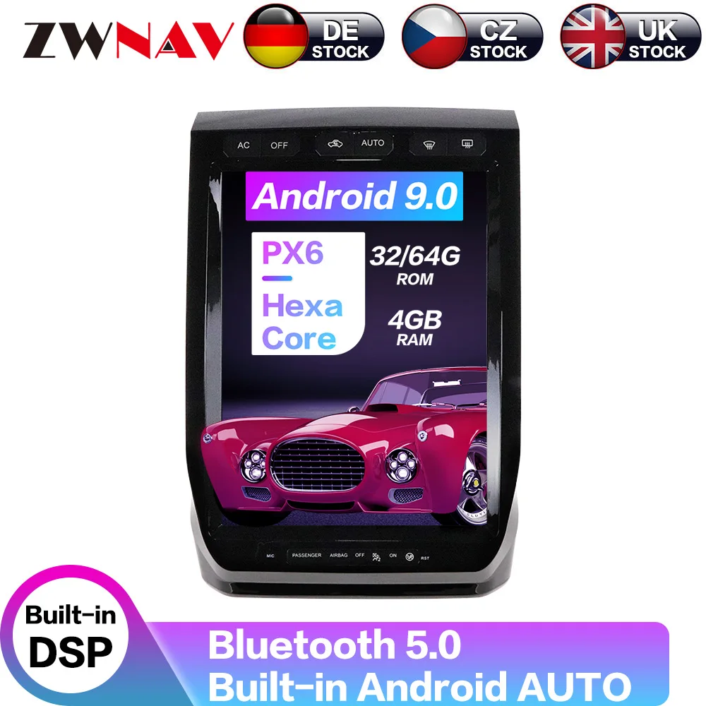 ZWNAV Tesla Style Android 9.0 PX6 4G 64GB Car Player For Ford Raptor F150 2015 - 2020 Car GPS Navigation CarPlay DSP Autostereo