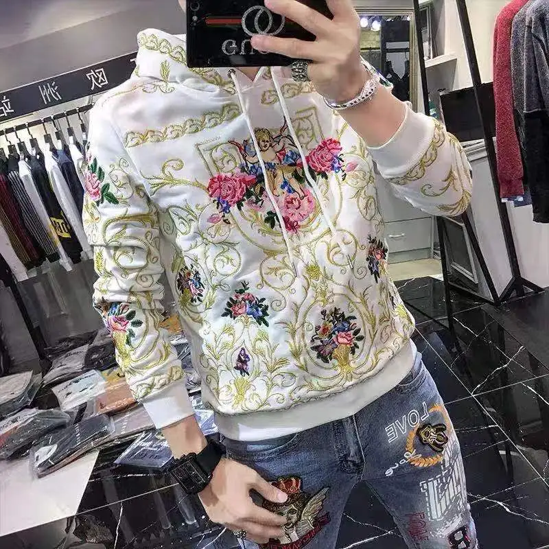 Men\'s Hoodie, Spring and Autumn Embroidery Plus Size Men\'s Long-sleeved Top 110KG, 5XL Sweatshirt  Fashion Hoodie Men  Retro