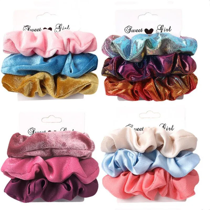 1Set Vintage Korea Velvet Scrunchies Elastic Hair Bands Solid Color Headwear Striped Hair Ties Ponytail Holder Hair Accesories