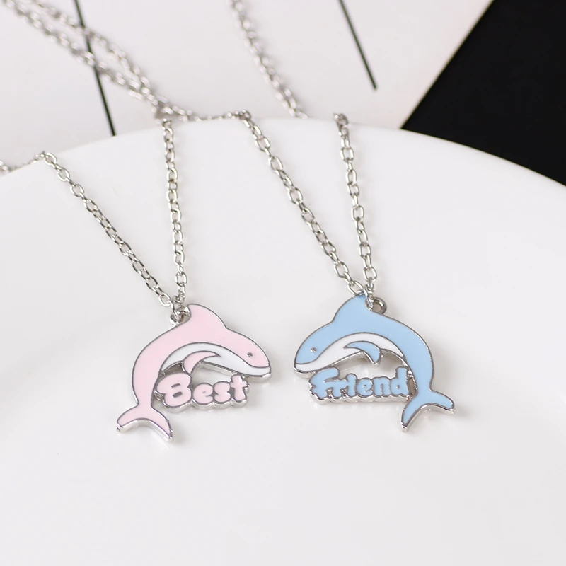 Cute Dolphin Pendant Necklace for Men Women Fashion Best Friend Animal Pendant BFF Friendship Jewelry Trendy Accessories Gifts