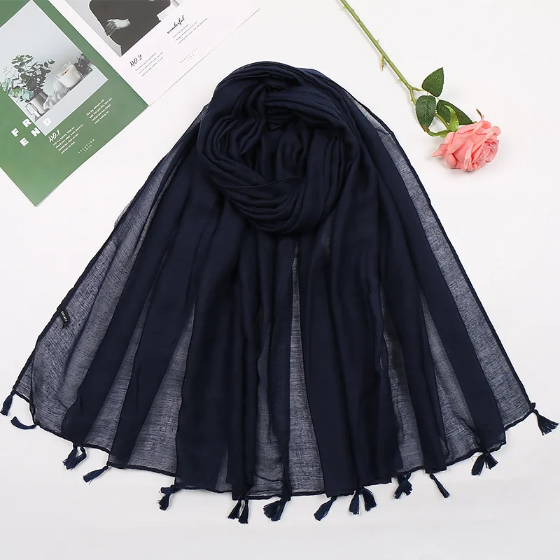 2023 Fashion Plain Tassel Viscose Scarf Candy Color Hijab Shawls and Wraps Female Foulard Echarpe Designer Muslim Sjaal 180*90Cm