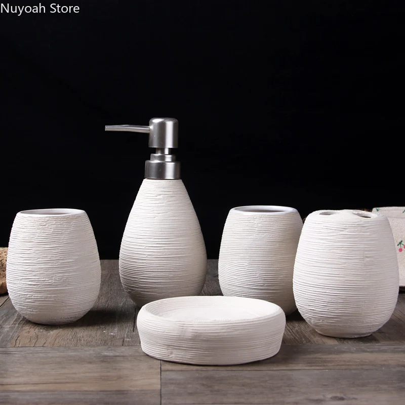 Ręcznie rysowana szafka łazienkowa w stylu europejskim pięcioczęściowy ceramiczny balsam w butelce akcesoria do łazienki zestaw dekoracja łazienki akcesoria