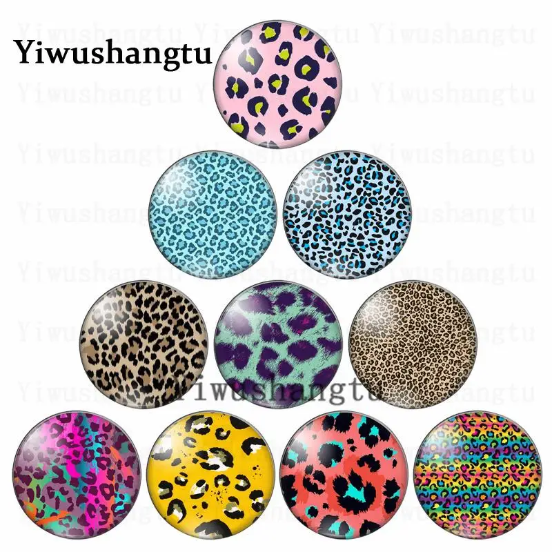 Fashion green yellow leopard print 10pcs mixed 12mm/20mm/25mm/30mm photo glass cabochon demo flat back Making findings