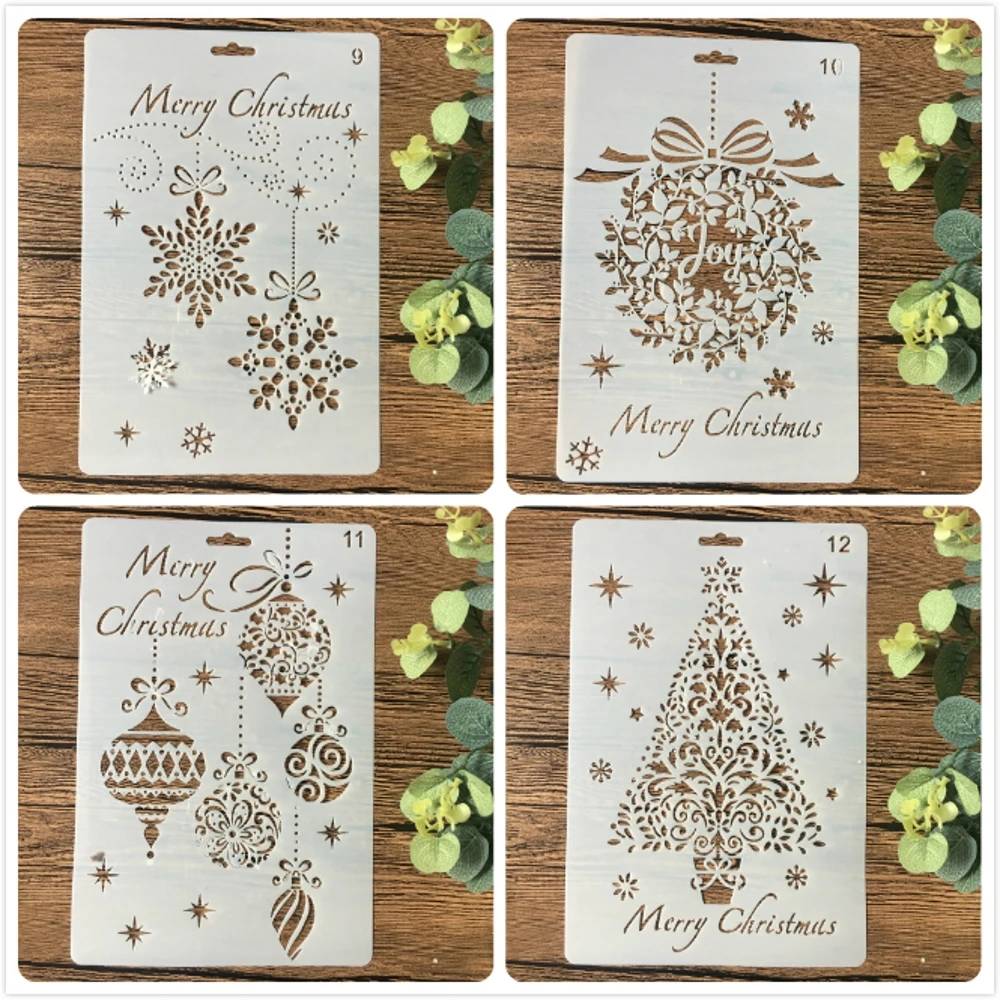 

4Pcs/Set 26cm Christmas Tree Jingle Bell Snow DIY Layering Stencils Painting Scrapbooking Stamping Embossing Decorative Template