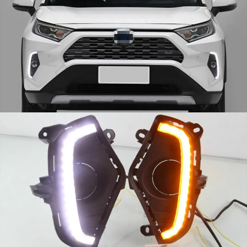 

1Pair LED Daytime Running Light DRL For Toyota RAV4 2019 2020 Waterproof 12V Yellow Turn Signal Indicator Light Bumper Lamp