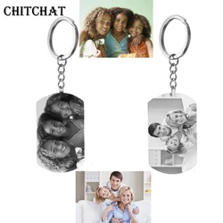 Customized Heart Round Square Keychain Engraved Photo Names Keyrings Stainless Steel Dog Tag Key Chain Birthday Gift