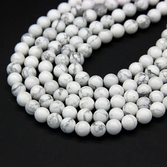 الجملة حقيقية Howlite الخرز 4 مللي متر 6 مللي متر 8 مللي متر 10 مللي متر 12 مللي متر 14 مللي متر 16 مللي متر جوهرة مستديرة حجر فضفاض الخرز للمجوهرات ، 1 من 15 "ستراند