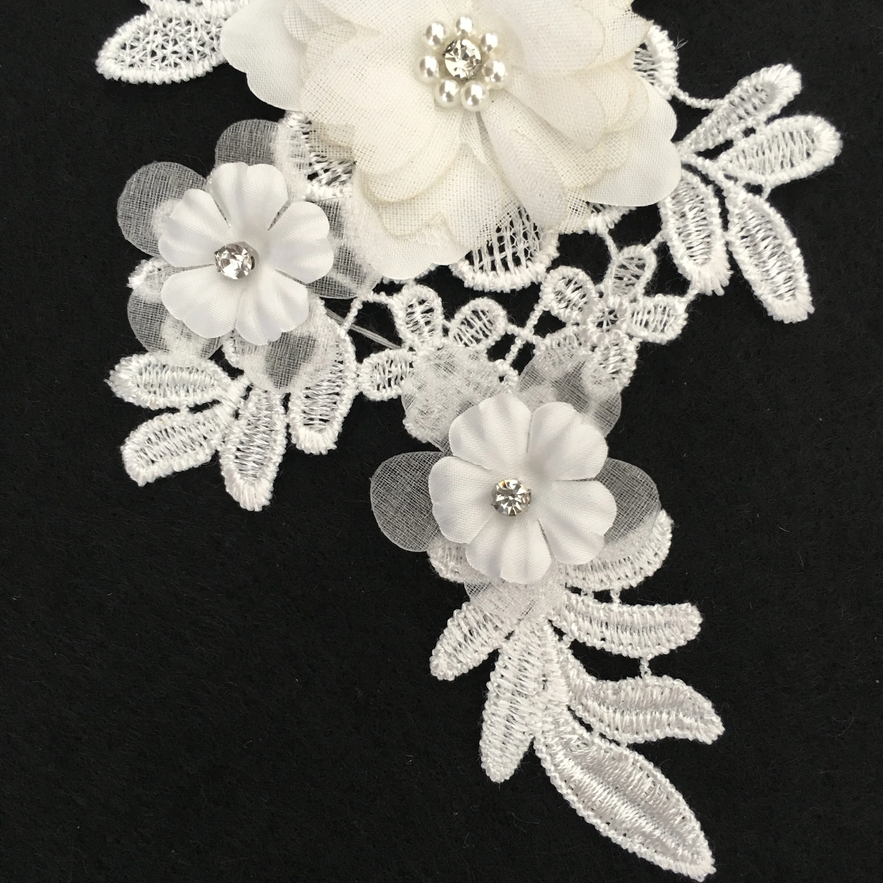 White 3D three-dimensional flower decoration ABC pearl rhinestone embroidery lace applique dress sewing DIY supplies accessories