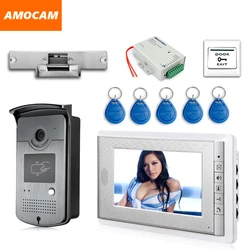 Système d'interphone vidéo de porte avec écran couleur de 7 pouces, carte RFID, caméra, serrure électrique, alimentation électrique, sonnette vidéo de sortie de porte