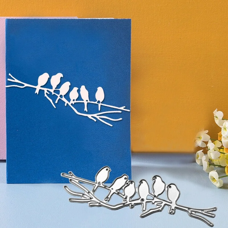 Ptaki na gałęzi do cięcia metalu wykrawacze szablony Scrapbooking Album DIY pieczęć karta papierowa forma do wytłaczania podkładki chroniące przed