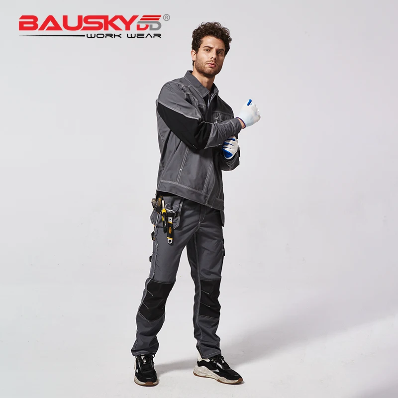 Bauskydd Work Uniform For Men Work Jacket Working Pants Men Workwear Muti Pockets Polyester Cotton Fabric Cargo Trousers Sets