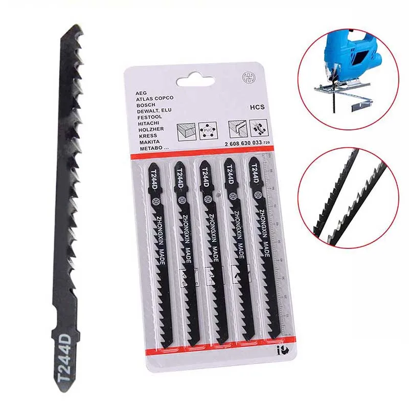 SMARLAN 5pcs Jigsaw Blade Jigsaw Blades Set Metal Wood Assorted Blades Woodworking T144D/T244D/T127D/T111C Power Tool Saw Blade