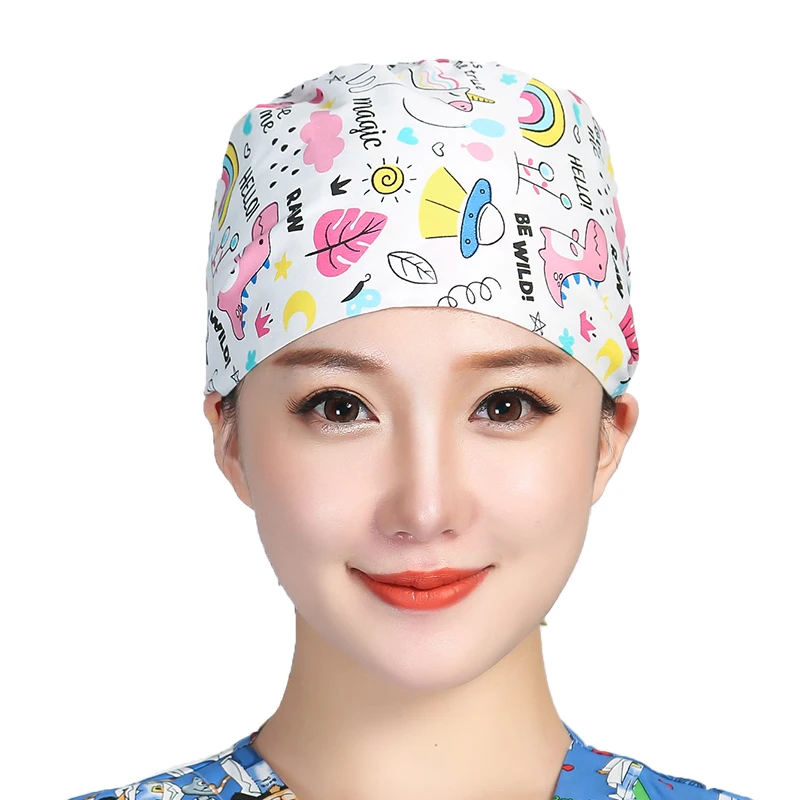 Cartoon Gedrukt Scrubs Hoeden Kerst Katoen Zweetband Caps Bandage Verstelbare Werken Cap Accessoires Causale Anti-stof Hoeden