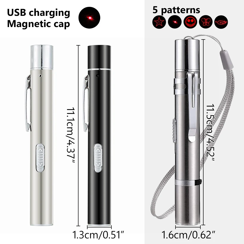 USB قابلة للشحن القط LED مصباح يدوي ، 3 في 1 مطاردة اللعب ، مؤشر الليزر الأحمر ، الشعلة البيضاء ، لعبة الحيوانات الأليفة ، مصباح يدوي الأشعة فوق البنفسجية ، 5 أنماط ، 4mW