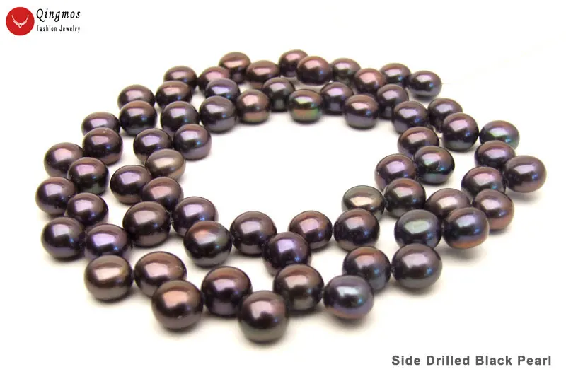 

Qingmos 7-8mm Flat Round Side Drilled Natural Freshwater Black Pearl Loose Beads for Jewelry Making DIY Necklace Strand 14''