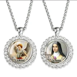 12 Christian Saint Necklace Cabochon Glass Rhinestone Pendant St Therese Francis Jude Paul Anthony Necklaces Religious Jewelry