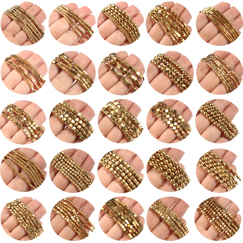 Color Retention Gold Plated Natural Stone Hematite Beads Geometry Square Spacer Beads For Jewelry Making DIY Bracelet Necklace