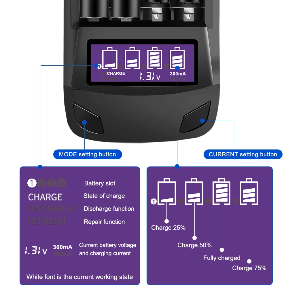 PALO-오리지널 AA AAA 충전식 배터리 aa 1.2V NIMH + 스마트 LCD AA AAA 배터리 충전기, 빠른 충전기 방전 수리