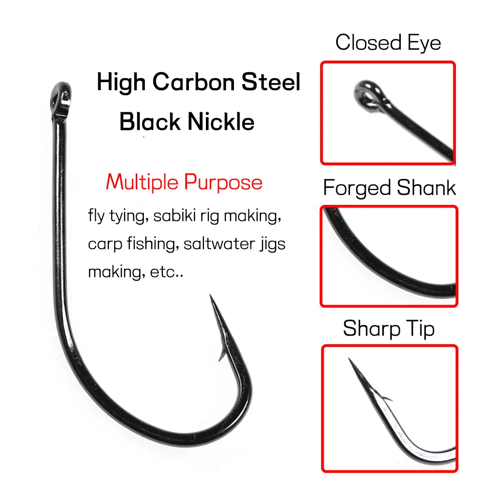 Bimoo 50/25PCS Multiple Purpose High Carbon Steel Fish Hook Nmyph Fly Sabiki Rig Hook Carp Fishing Hook Saltwater Jig Lure Hooks