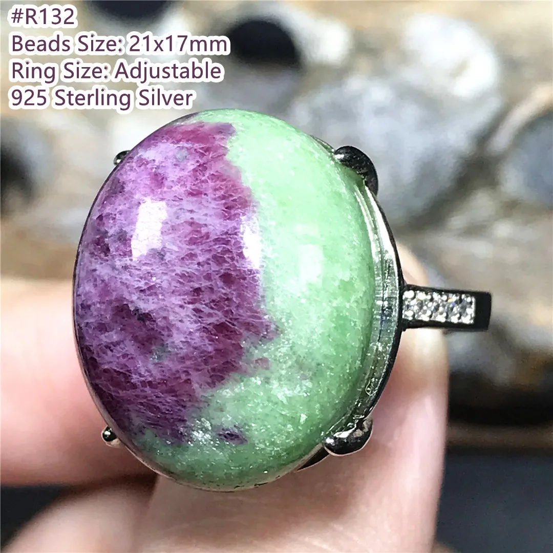 Natural Ruby Zoisite Ring Silver Sterling Jewelry For Women Lady Man Healing Gift Crystal Oval Beads Stone Adjustable Ring AAAAA