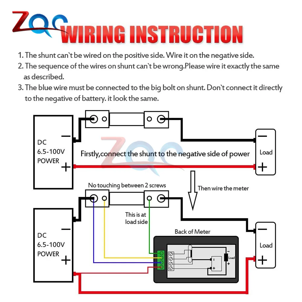 DC 6.5 -100V 0 -100A Digital LCD Display Voltmeter Ammeter Wattmeter Power Meter with 100A Shunt Volt Amp Power Energy Tester