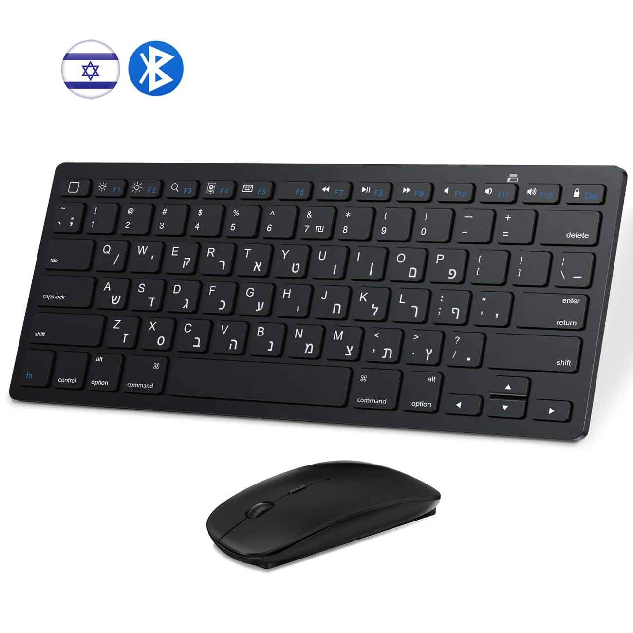 Hebrew Bluetooth Keyboard Mouse Combo Bluetooth Mice Israel Keyboard Wireless Ultra Slim for Mac iPad iPhone iOS Android Windows