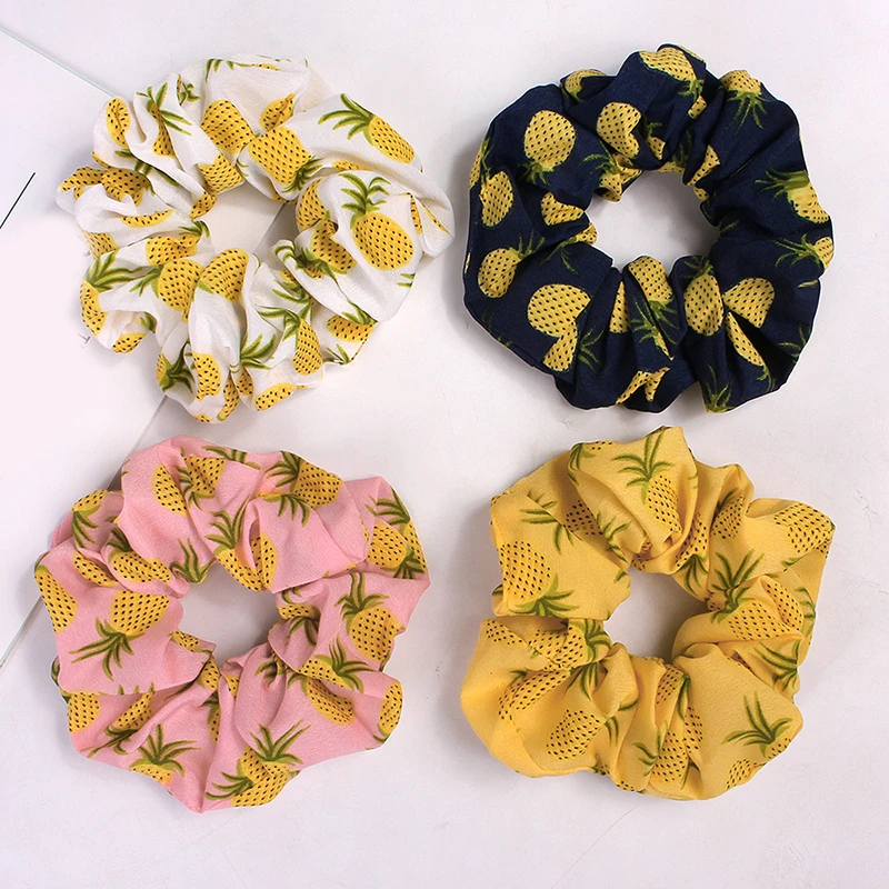 Korean Women Hearwear Girls Hair Tie Elastic Hair Bands Lady Scrunchies Ponytail Holder Rope Pineapple Print Hair Accessories