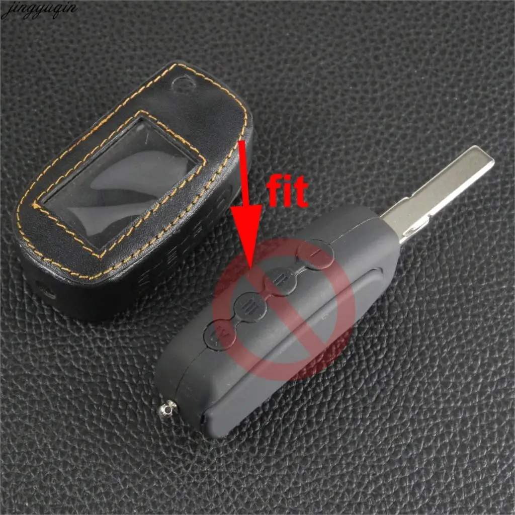 

Jingyuqin Leather M5 M6 Case Keychain for Russian Scher-Khan Magicar 5 6 2-Way Car Alarm LCD Remote Control /Scher Khan