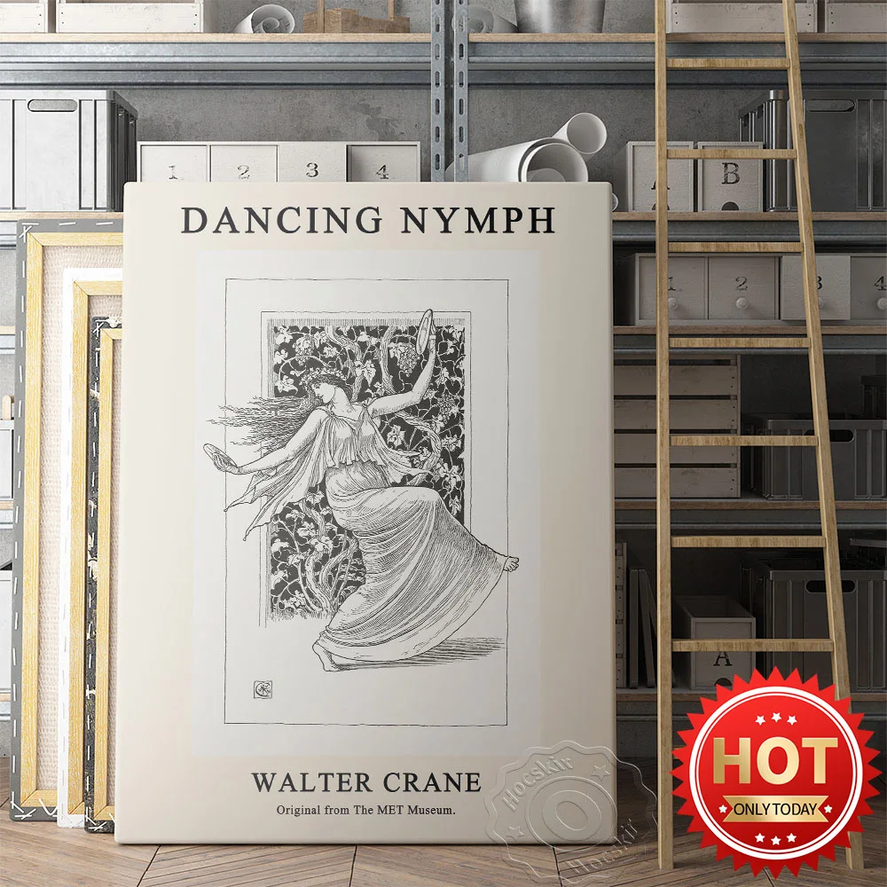 Walter Crane Exhibition Poster, Dancing Nymph Wall Painting, Vintage The Angel Of Peace Art Prints, Living Room Wall Stickers