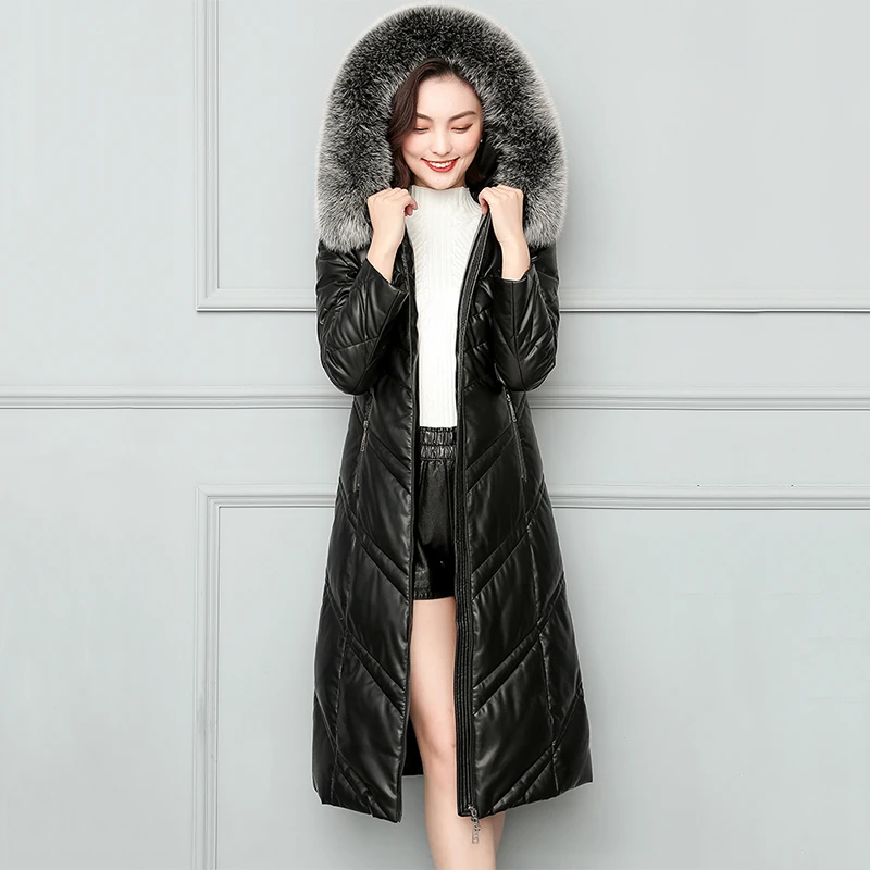 -30 Degree Genuine Leather Women Down Jackets Real Sheepskin Fox Fur Collar Women Winter Coat 2020 New Fashion Down Parkas