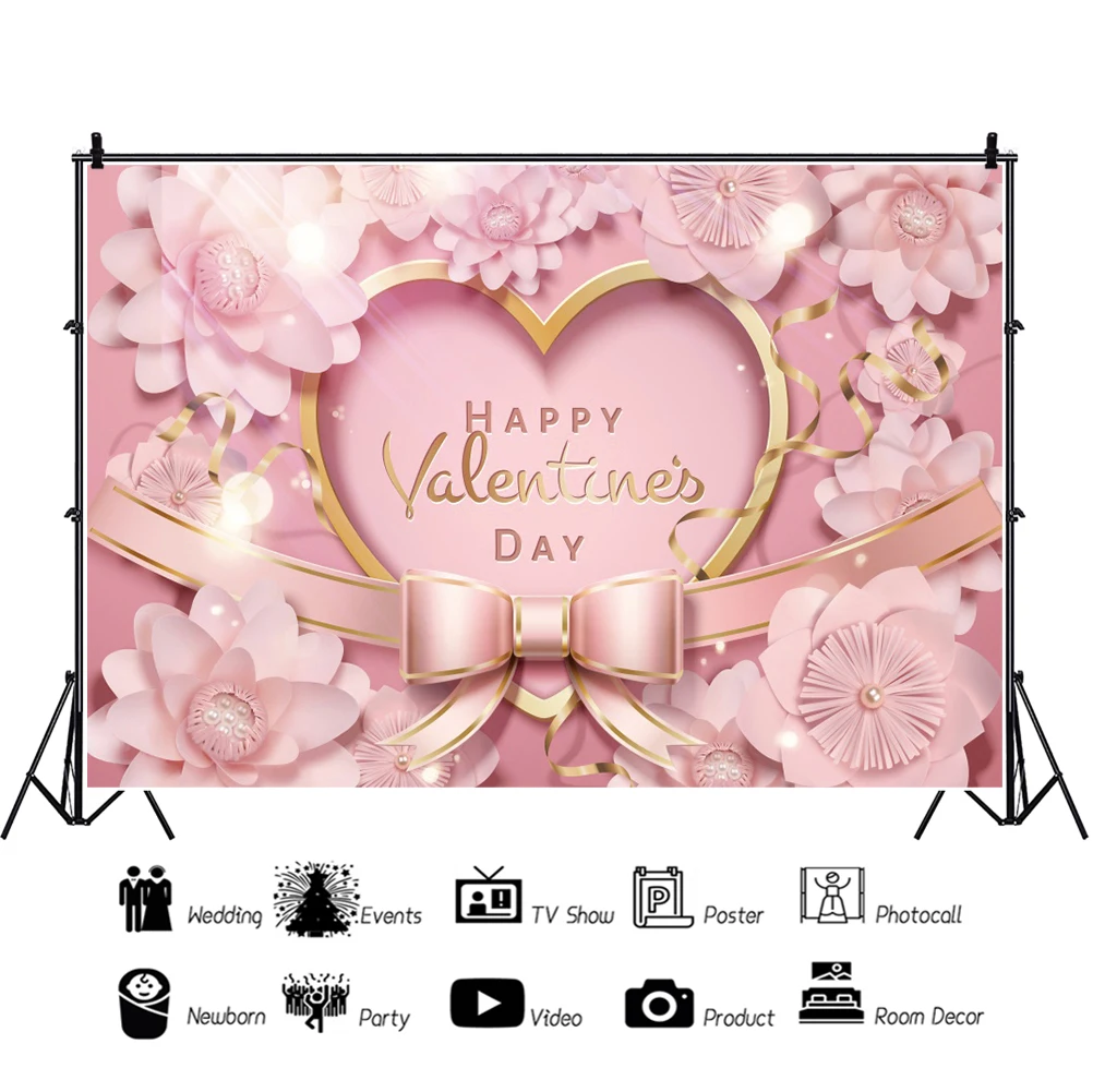 Valentine's Day Pink Rose Photography Backdrop Photocall Balloon Heart Weeding Party Decor Background Photo Studio Photographic