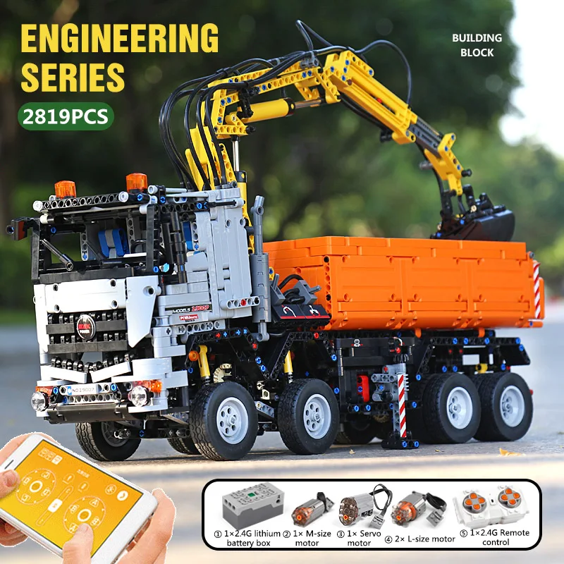 MOULD KING 13107 Technical Crane Truck Building Blocks for Adults APP Remote Control Car Bricks Engineering Toys Christmas Gifts