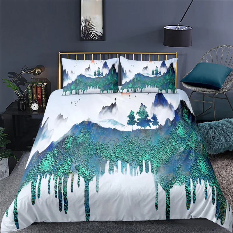 

Luxury 3D Landscape Printed 2/3Pcs Bedding Set Mountain/Tree Pattern Duvet Cover and Pillowcase Home Textile Queen and King Size