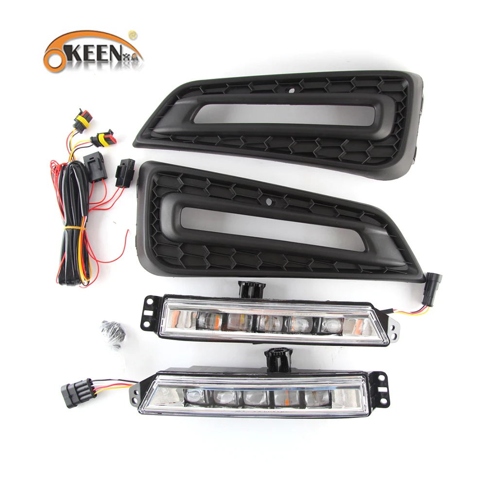 OKEEN 2pcs Car LED Daytime Running Light For Honda City 2015 2016 2017 2018 White DRL Yellow Turn Signal Light Ice Blue Fog Lamp