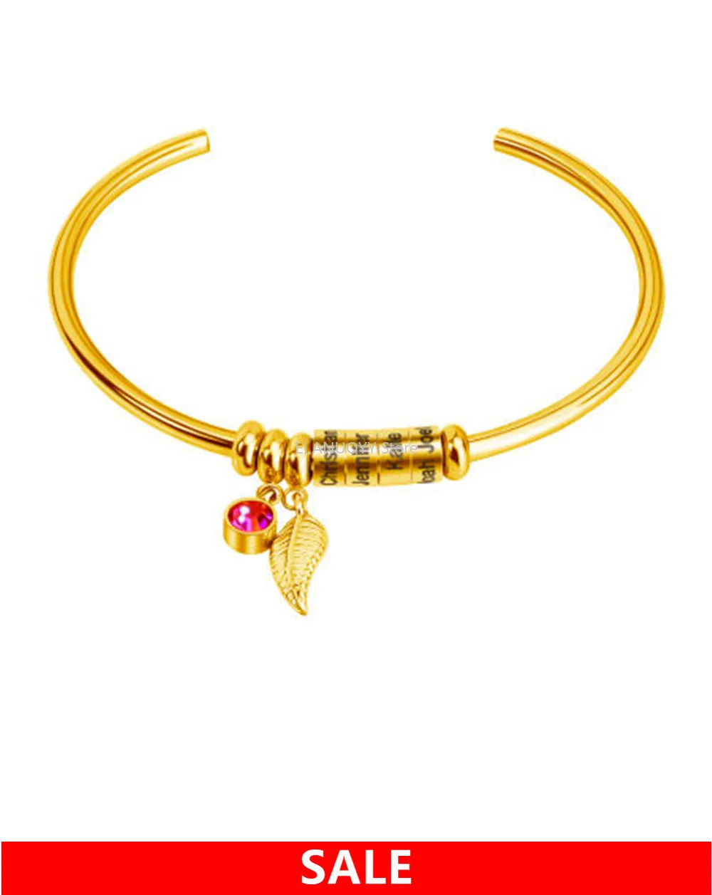 VIP personal isierte Edelstahl Manschette Perlen Armbänder Ihr Familien mitglied liebte Name Geburts stein gravierte Schmuck Geschenk