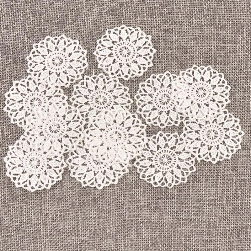 30Pcs Round White Flower Lace Ribbon Applique Mesh Trim For Sewing Accessories Embroidery Patch Party Garment Decor 45mm c1139