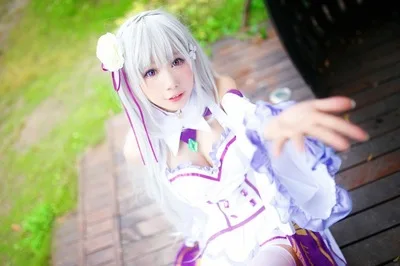 Life in a Different World from Zero Emilia Cosplay Wigs Long Sliver Straight Heat Resistant Synthetic Hair+ Wig Cap