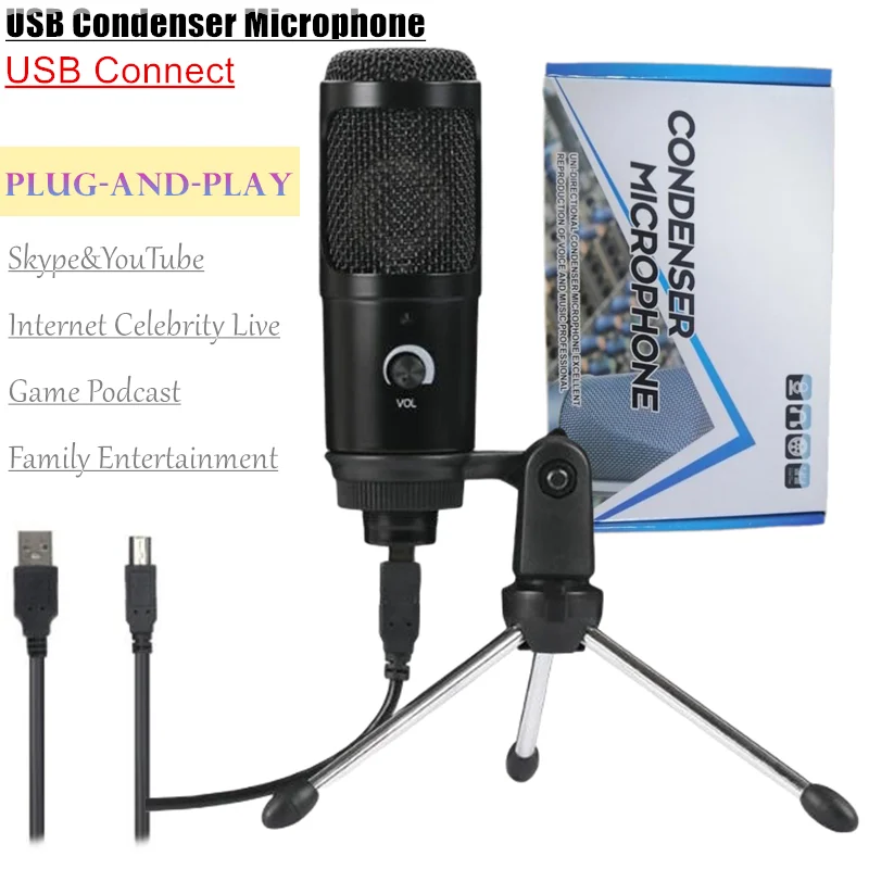 

USB Condenser Microphone Vocals Recording Studio Microphone for Skype&YouTube Video Game Podcast Webcast Karaoke for PC Laptop