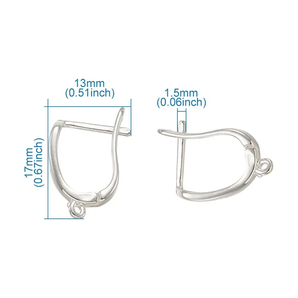 50pcs Brass Hoop Earring Findings with Loop Golden Silver for Earring Making DIY, 17x13mm; Pin: 1.5mm,