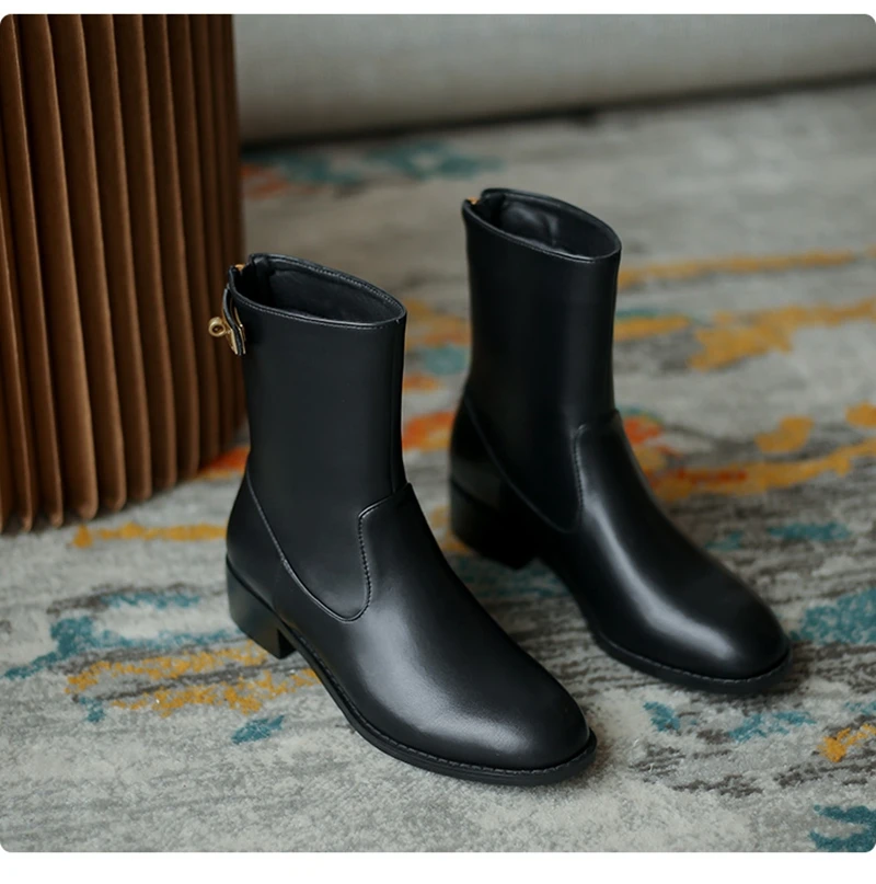 Women Boots Genuine Leather Waterproof  Knights' boots Autumn Winter knee high boots Female Comfortable Ankle boots Shoe Q8855