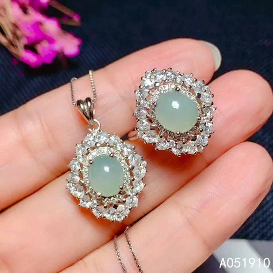 

KJJEAXCMY boutique jewelry 925 sterling silver inlaid Natural jadeite jade pendant ring Female suit support detection fashion