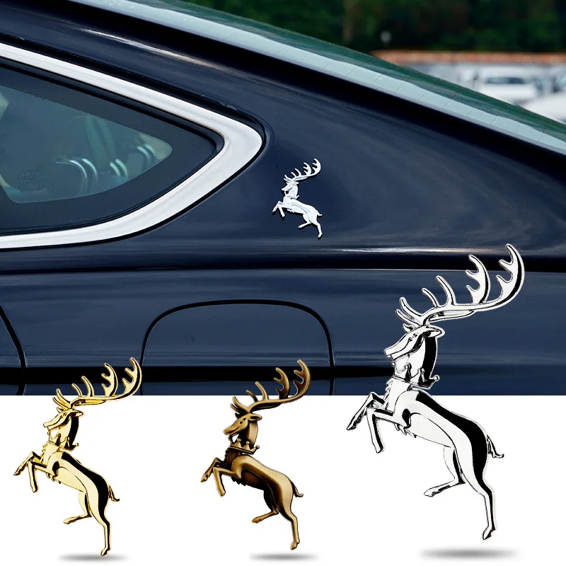 

1 Pcs 3D Car-Styling Metal Chrome Deer Stag Animal Car Badge Emblem Sticker Automobile Motor Exterior Decor Motor For Bmw Benz