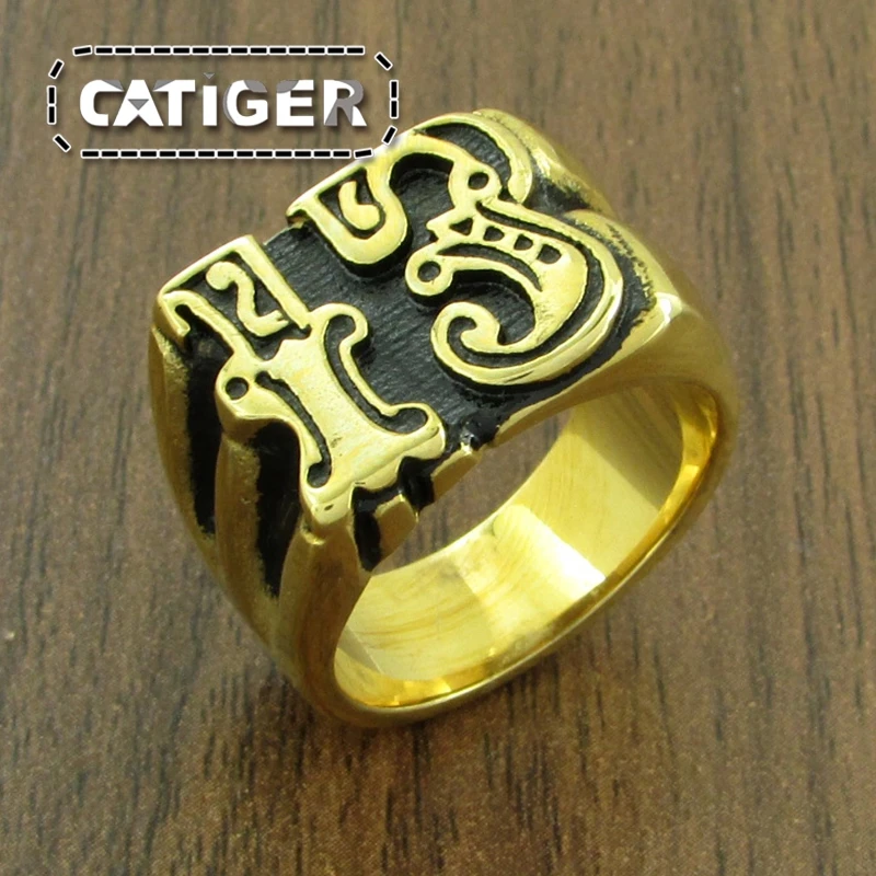 Vintage US Size 7-13# 316L Stainless Steel Gold Plated Black Silver Color Number 13 Motor Biker Ring Jewelry