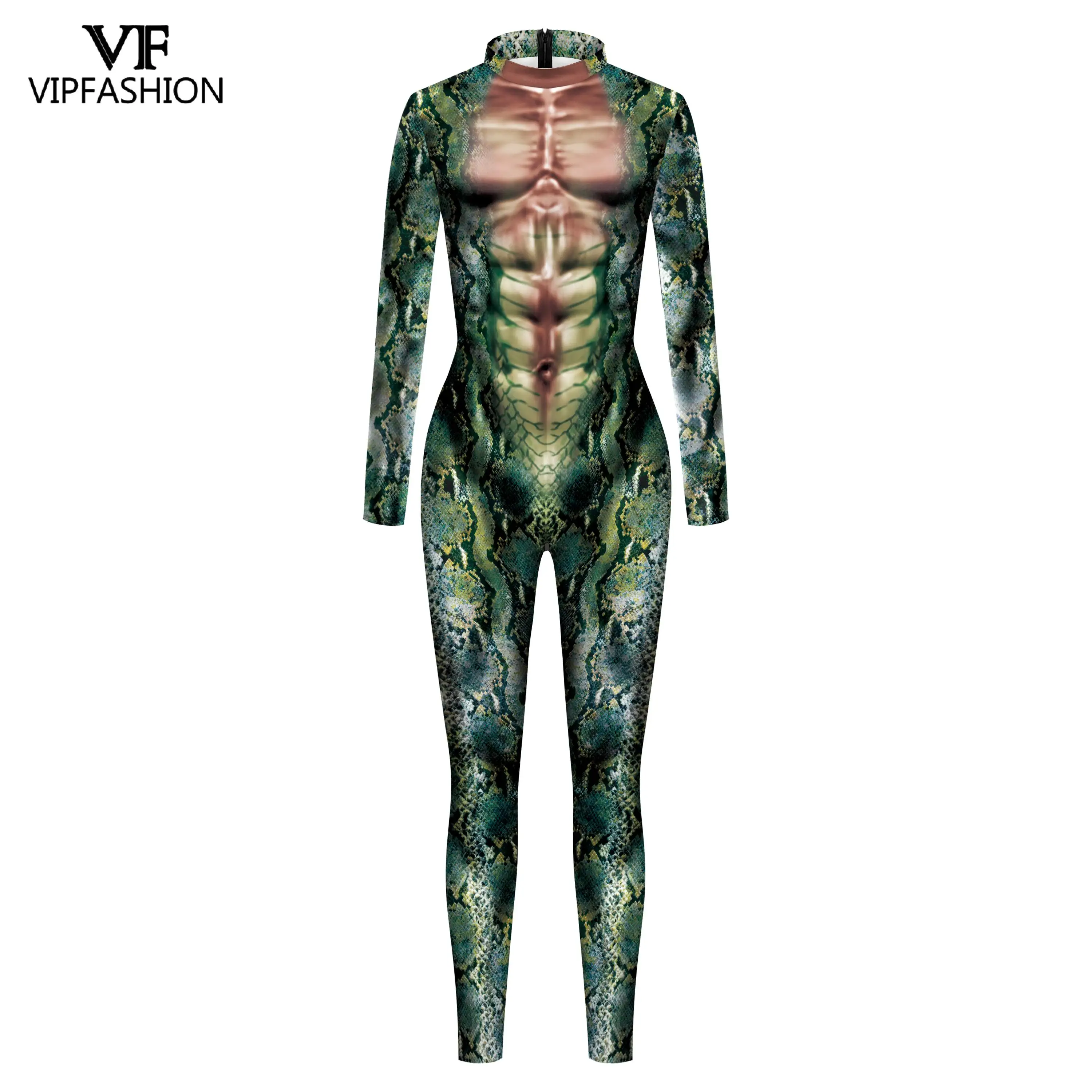 VIP FASHION Women Snake Print Jumpsuit Men Carnival Purim Halloween Costume 3D Printing Sexy Zentai Suit Couple Cosplay Clothes