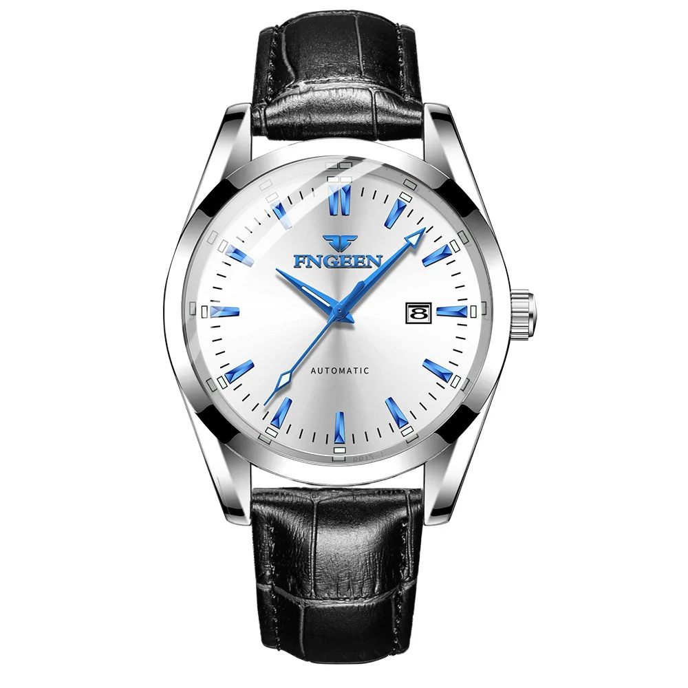 New Fashion Blue Light Automatic Mechanical Watches Business Men Luxury Watch Casual Calendar Wristwatches Male Gifts Watches