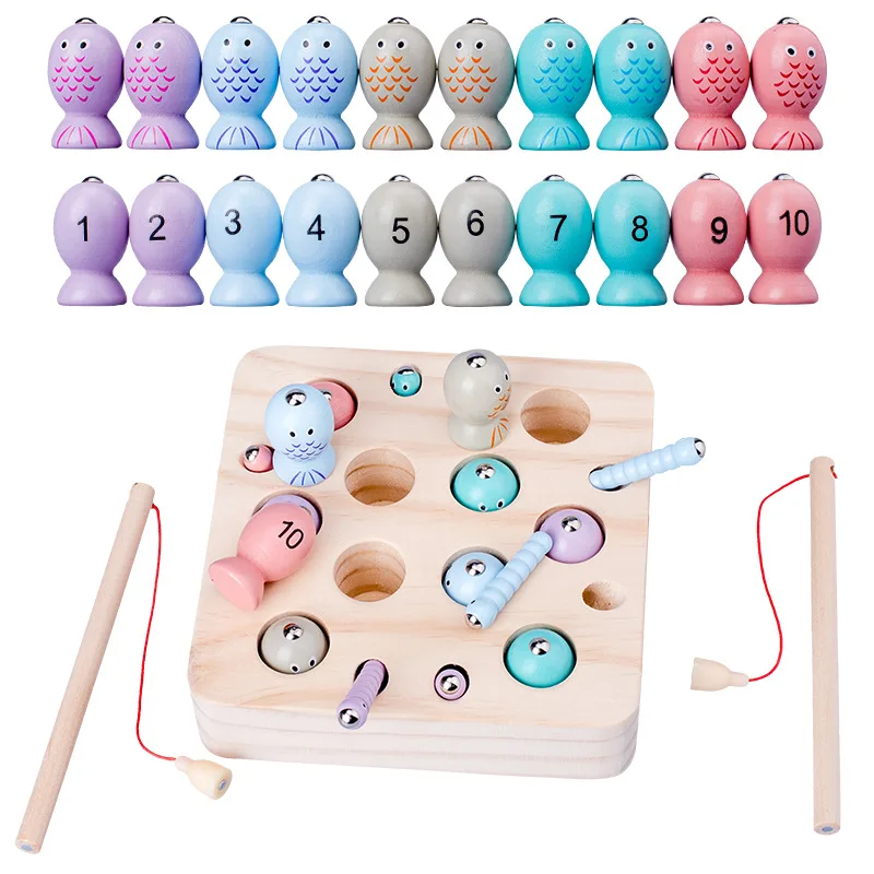 New Baby Wooden Montessori Toys Digit Magnetic Games Fishing Toys Game Catch Worm Educational Puzzle Toys For Children Gifts