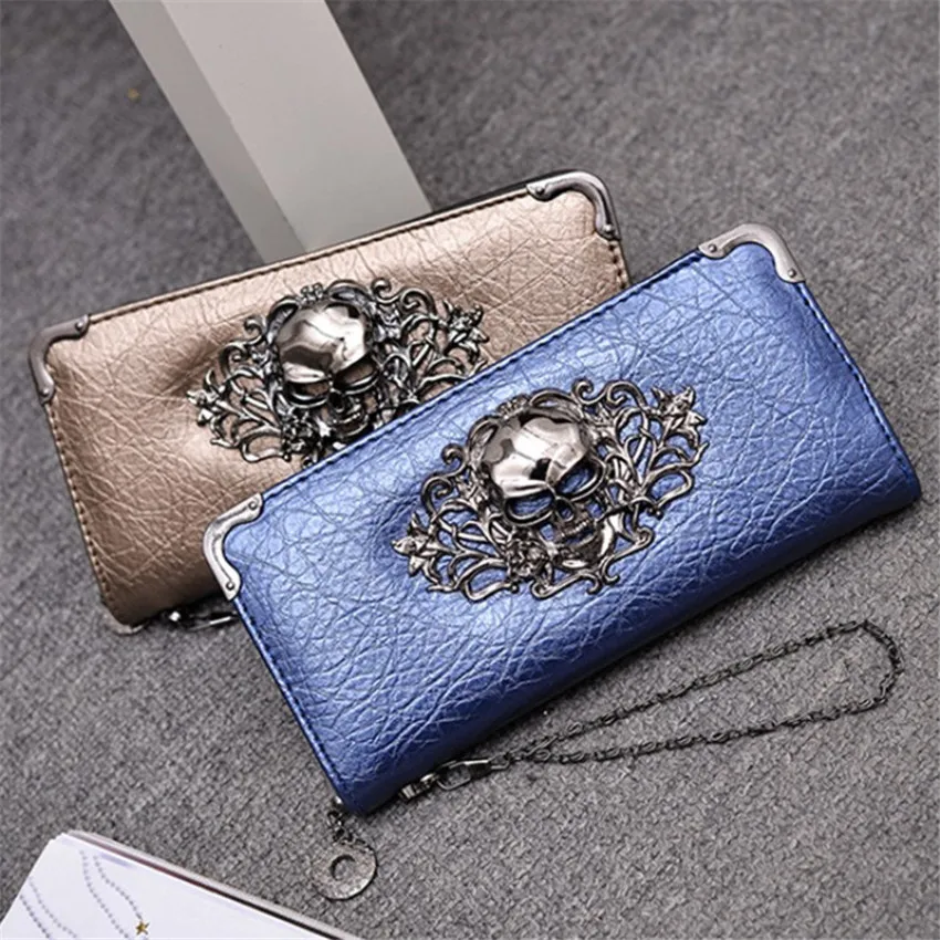 

Vintage Skull Women Wallet Leather Luxury Ladies Handbag Zipper Wallet Skeleton Purse Long Clutch Card Holder Wallets Money Bag