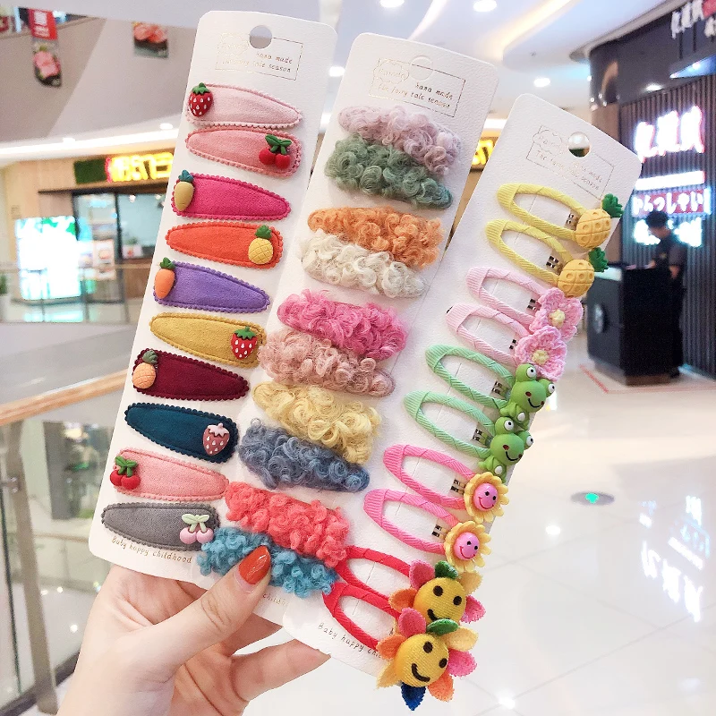 10pcs/Set Women Girls Cute Cartoon Colors Faux Fur Soft Hiarpins Sweet Hair Ornament Headband Hair Clips Kids Hair Accessories